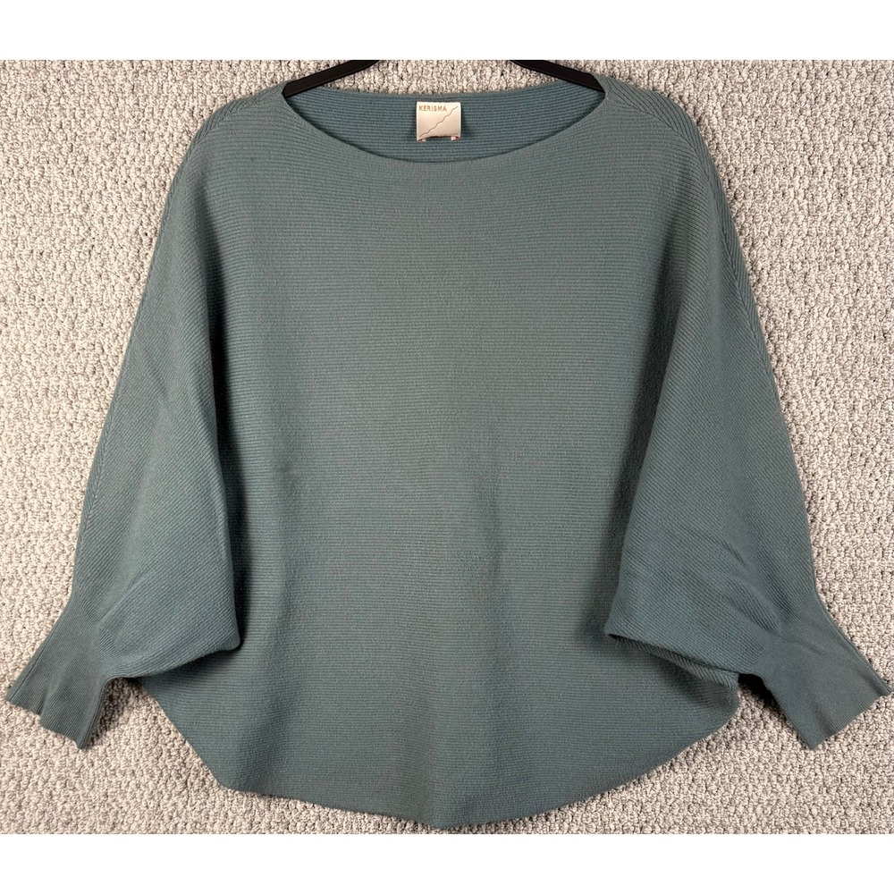 Kerisma Ryker Dolman Sweater M/L Blue Green Batwing Ribbed Knit Oversized